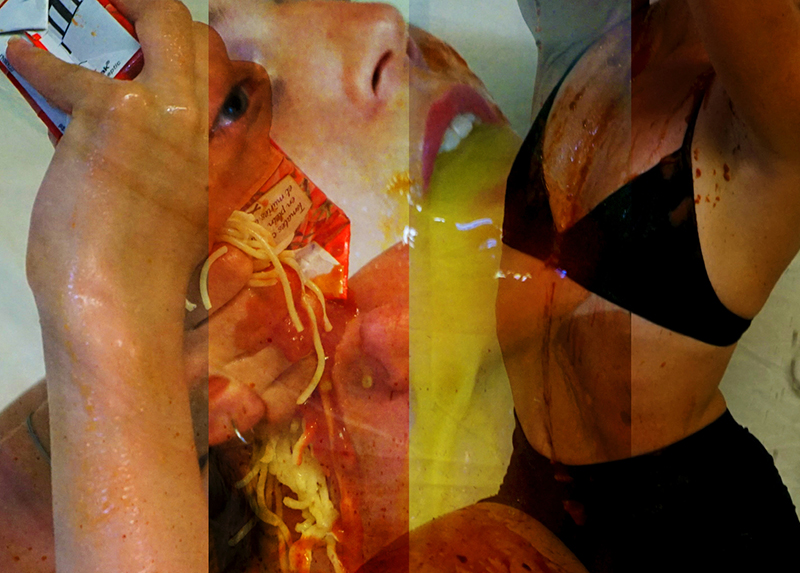 photomontage d'images de corps et nourriture consommée.